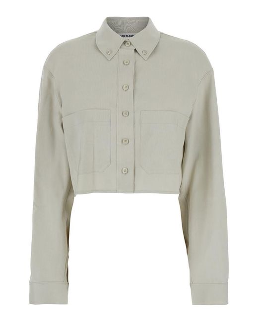 Low Classic Green Khaki Crop Shirt With Patch Pockets On The Front