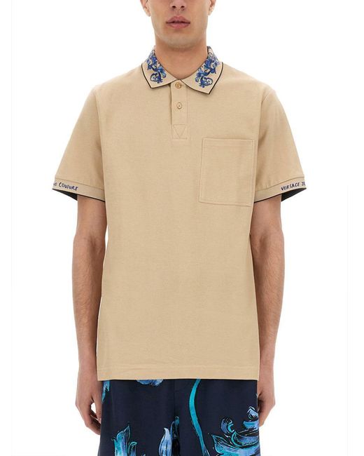Versace Jeans Couture Natural Polo Shirt With Baroque Outline Collar for men
