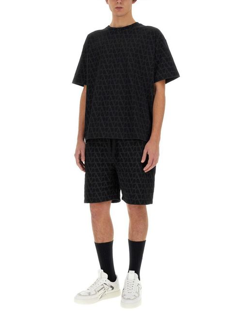 Valentino Garavani Black T-Shirt With "Toile Iconographe" Print for men