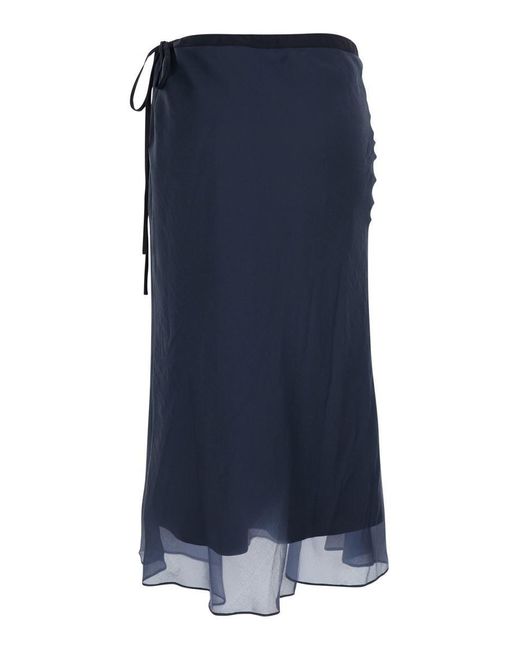 DUNST Blue Skirt With Side Knot Closure And Semi-Transparent Hem