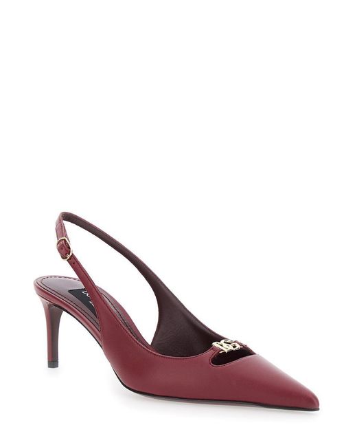 Dolce & Gabbana Pink Bordeaux Slingback Pumps With Medium Stiletto Heel And Logo Plaque On The Front