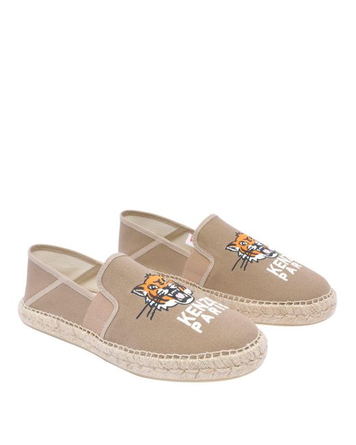 KENZO Natural Embroidered Canvas Espadrilles "Lucky Tiger" for men