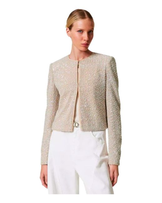 Twinset Natural Sequins Cropped Jacket