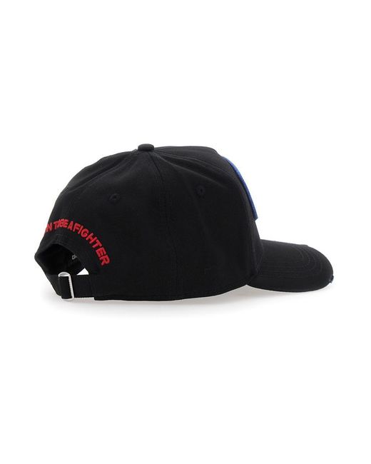 DSquared² Blue Baseball Cap With Maxi Print On The Front And Logo Lettering On The Rear for men