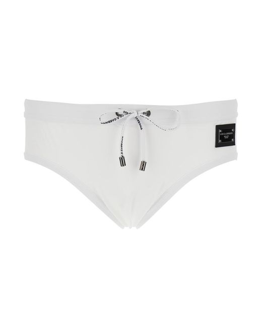 Dolce & Gabbana White Swimwear With Logo Drawstring And Logo Tag for men