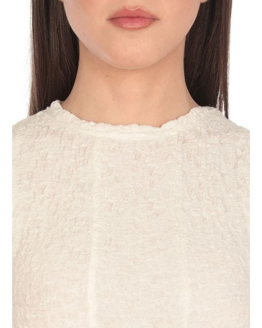 MSGM White Crinkled Cotton Blend Short Dress