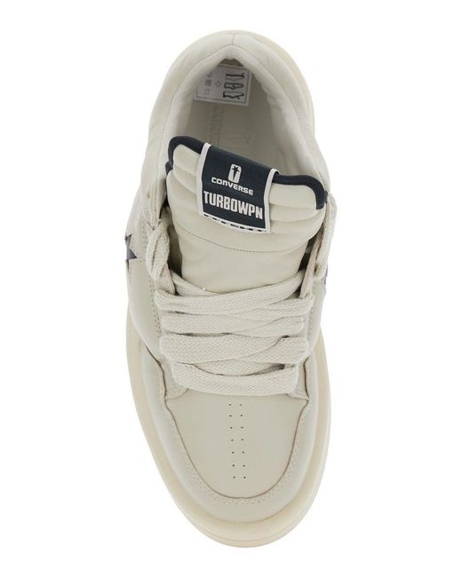 Rick Owens White 'Turbowpn' Low Top Sneakers With Logo Detail And Elongated Tongue