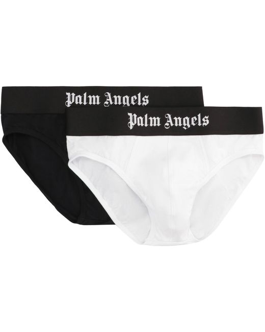 Palm Angels Black Set Of Two Cotton Briefs With Logoed Elastic Band for men