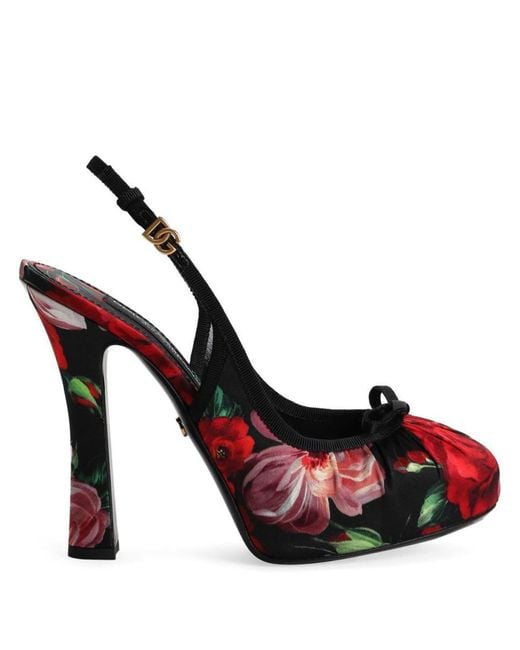 Dolce & Gabbana White Flower Print Satin Pumps