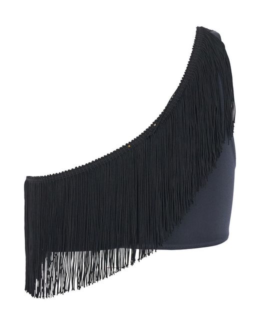 Forte Forte Blue One-Shoulder Top With Fringe Embellishments
