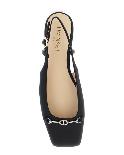 Twinset Black Ballet Shoes With Square Toe And Logo Plaque On The Front