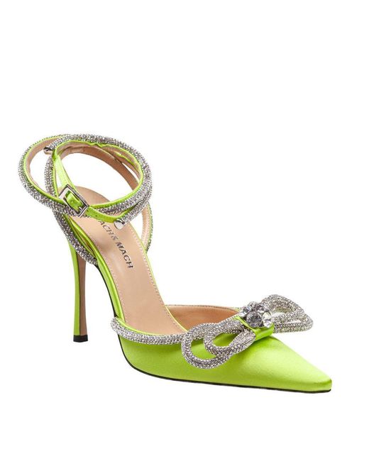 Mach & Mach Green Satin Double Bow Pumps