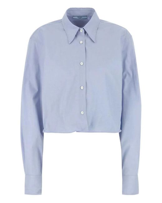 Prada Blue Camicia Fil A Fil