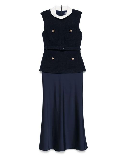 Self-Portrait Blue Boucle Sleeveless Midi Dress