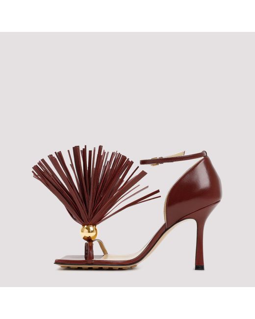 Bottega Veneta Red Chic Square Open Toe Sandals With Stiletto Heel
