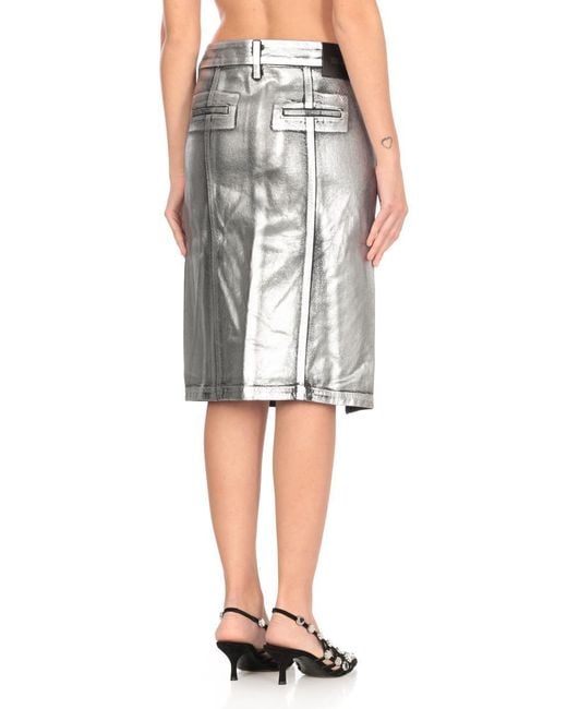 The Attico White Shiny Cotton Midi Skirt With Structured Silhouette