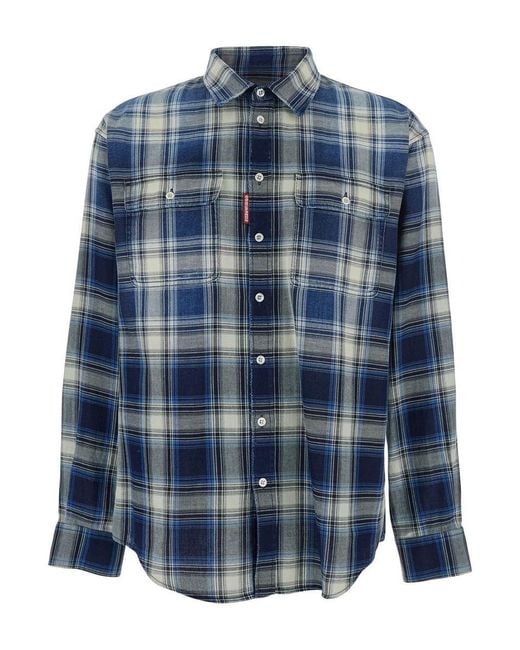 DSquared² Blue Shirt With All-Over Striped Motif for men