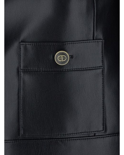 Twinset Black Crewneck Jacket With Logo Buttons
