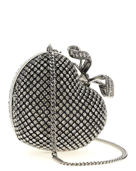 Multi Crystal Heart Clutch - Black