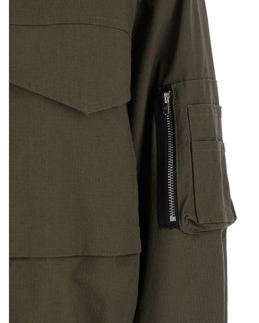 Grifoni Green Cropped Jacket With Maxi Pockets On Front And Sleeve