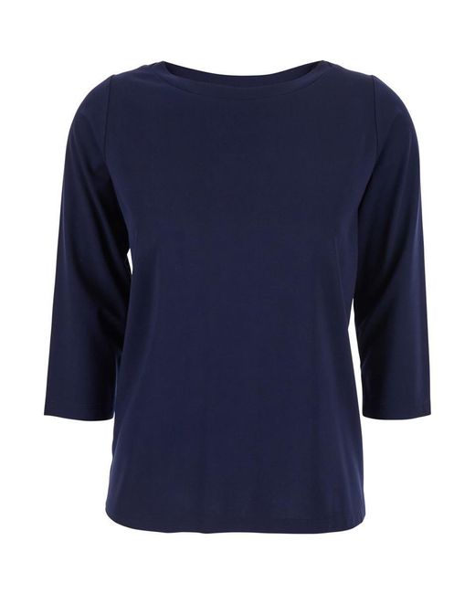 Plain Blue T-Shirt With Round Neck And Three-Quarter Sleeves