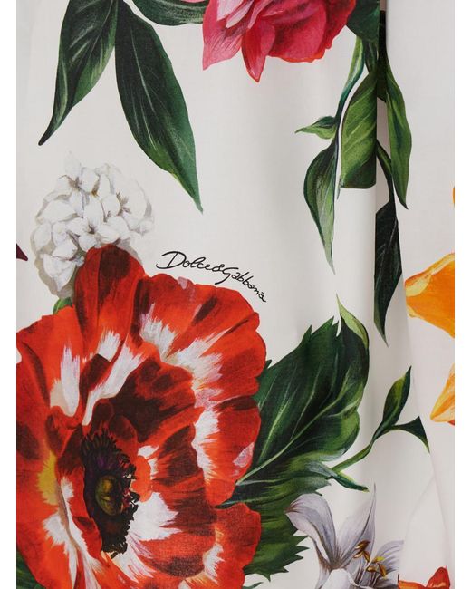 Dolce & Gabbana Red Midi Skirt With All-Over Floral Print And Rear Zip Closure