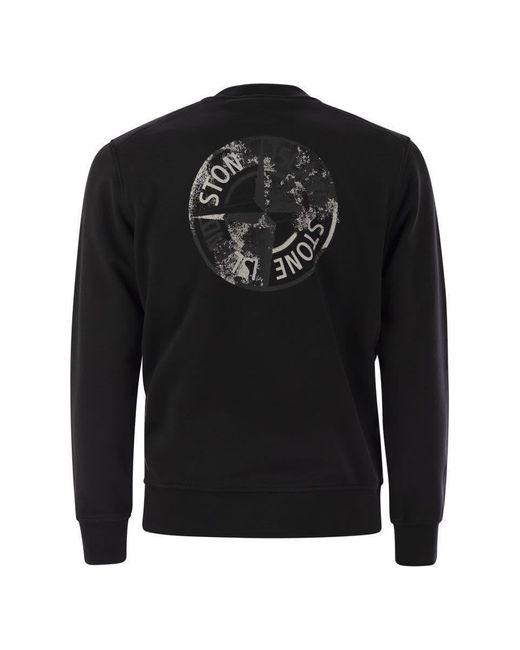 Stone Island Black Crewneck Sweatshirt With Institutional Five Print for men
