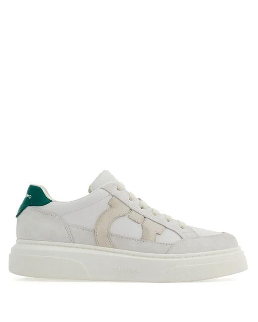 Ferragamo White Cassina Leather Sneakers With Gancini Patch Shoes for men