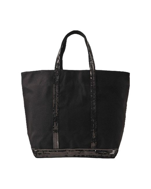 Vanessa Bruno Black Canvassequin Tote L + Zip