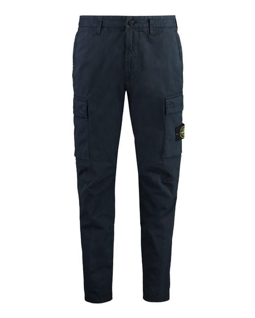 Stone Island Blue Stretch Cotton Cargo Trousers for men