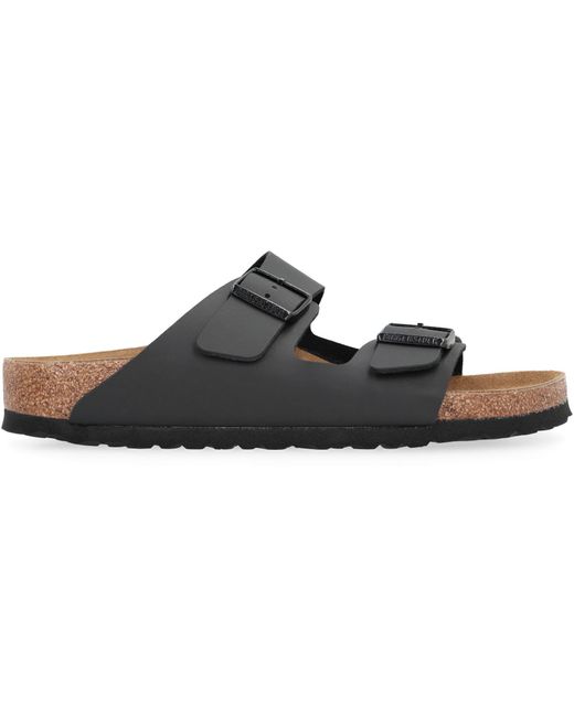 Birkenstock Black Arizona Bs Leather Slides With Buckle for men
