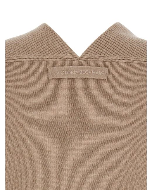 Victoria Beckham Brown Knit Sweater With V Neck On Front And Rear