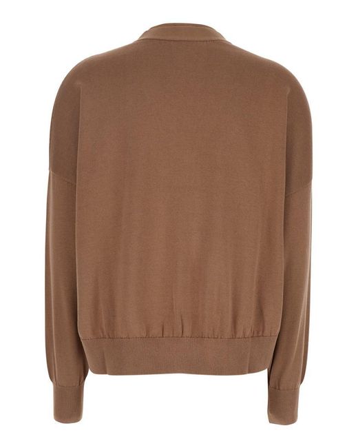 Brunello Cucinelli Brown V-Neck Sweater With With Buttoning On The Front