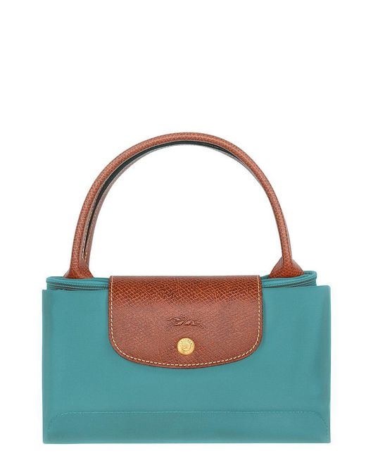Longchamp Blue 'Le Pilage Original' Medium Handbag With Embossed Logo On The Front