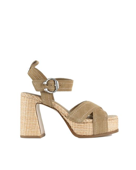 Ash Metallic Suede And Raffia Heeled Sandal