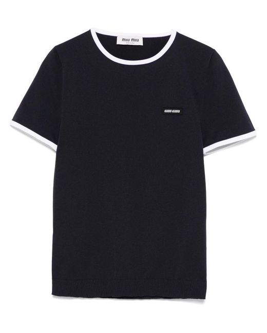 Miu Miu Black Logo-Patch T-Shirt