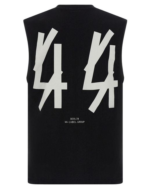 M44 LABEL GROUP Black Top With Logo Embroidered On The Front And Maxi 44 Print On The Back for men
