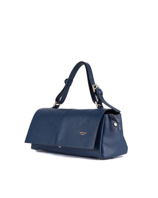 Avenue Blue Grained Leather Baguette Bag