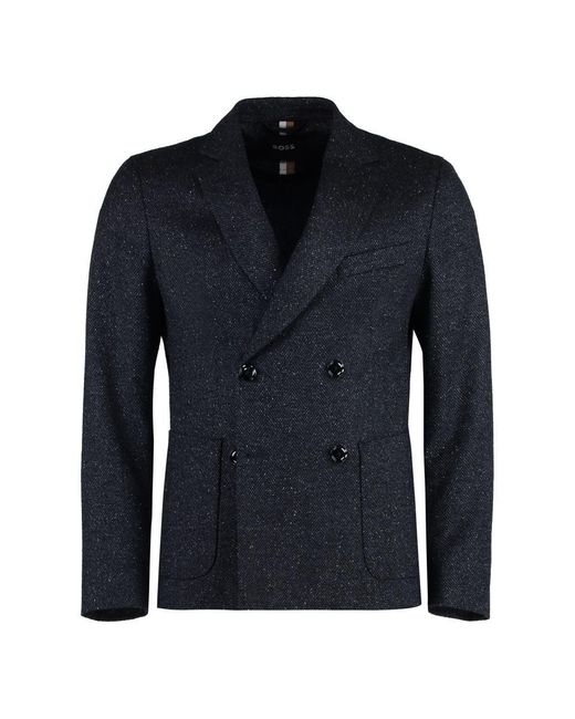 Boss Blue Double-Breasted Virgin Wool Jacket for men