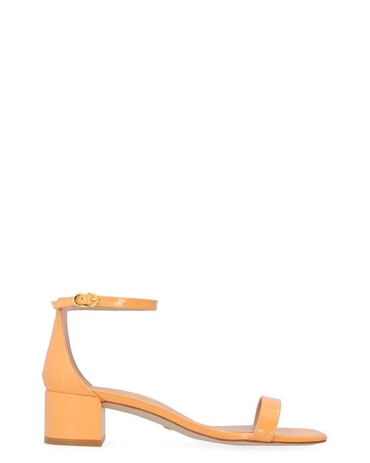 Stuart Weitzman White Nudistcurve 35 Block Patent Leather Sandals