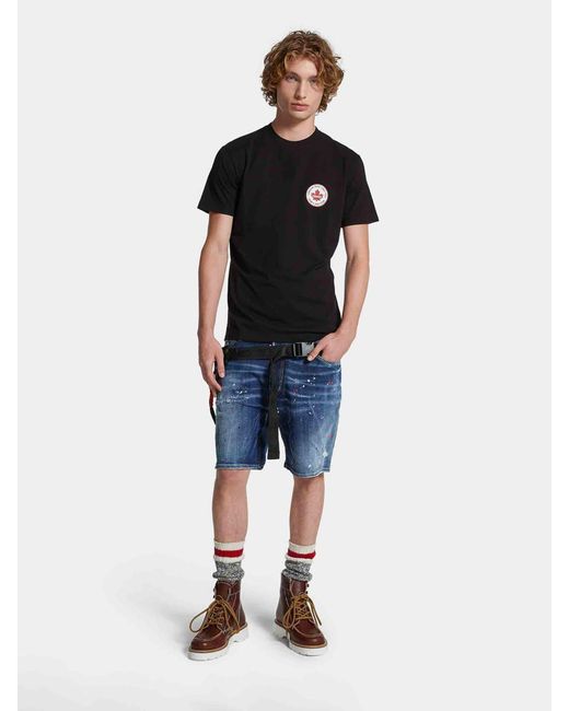 DSquared² Blue Denim Splashed Bermuda Shorts for men