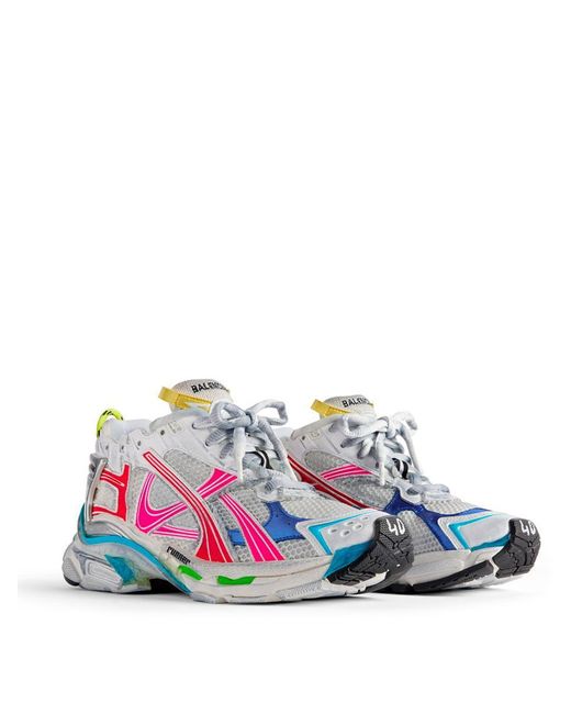 Balenciaga White Mesh And Nylon Worn-Out Effect Runner Sneakers Shoes