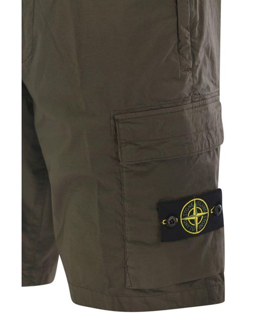 Stone Island Gray Stretch Cotton Canvas Bermuda Shorts for men