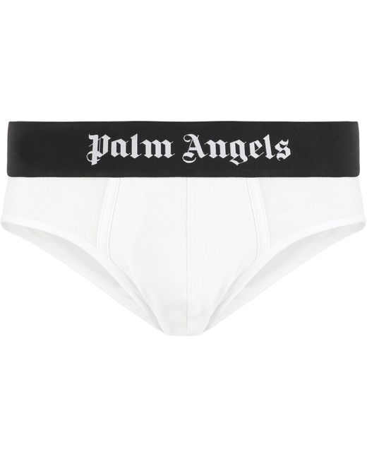 Palm Angels Black Set Of Two Cotton Briefs With Logoed Elastic Band for men