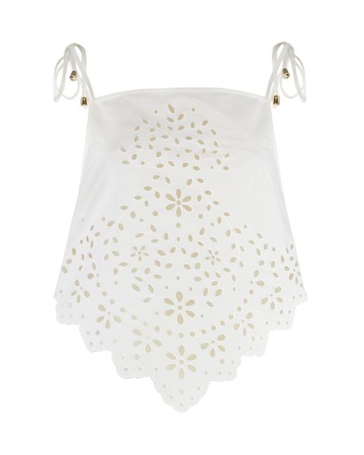 Self-Portrait White Embroidered Cotton Top