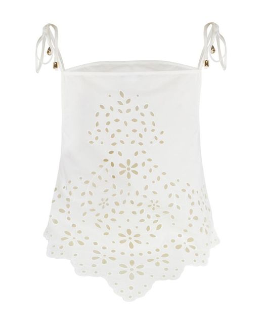 Self-Portrait White Embroidered Cotton Top