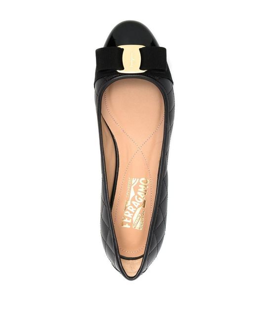 Ferragamo Black Vara Quilted Leather Ballet Flats