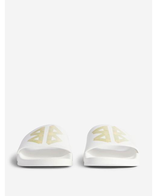 Balenciaga White Slide Logo Flip Flops for men