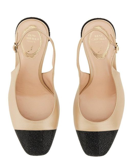 Rene Caovilla Natural Sling Back With Rhinestones