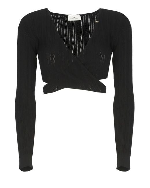 Elisabetta Franchi Black Viscose Top With Deep V-Neck
